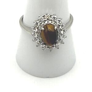 ✨ Genuine Amber Ring • Sterling Silver .925 • CZ Halo • Size 9.5 ✨